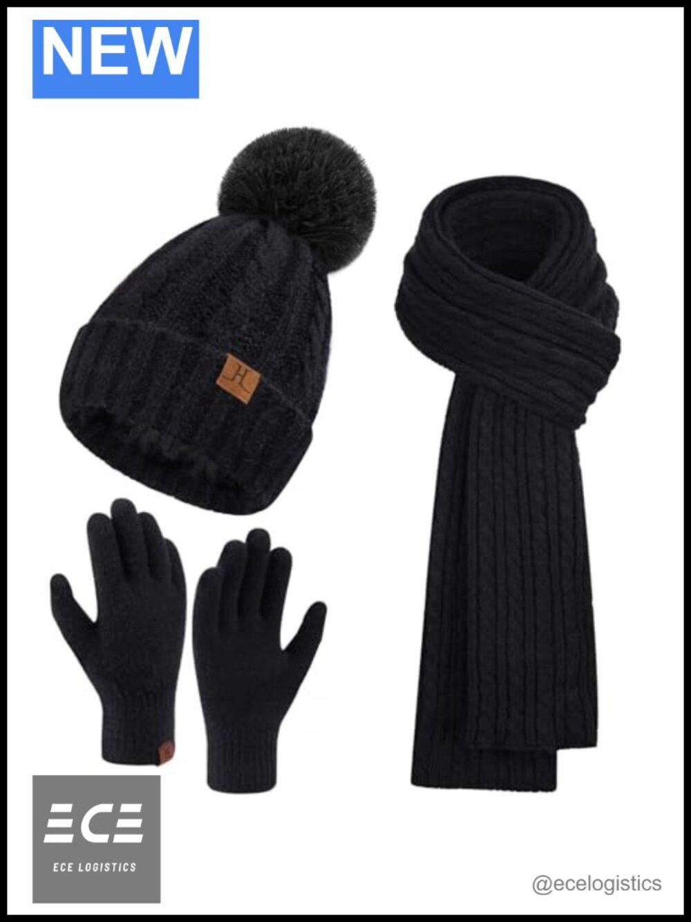 Women's Winter Beanie Hat Scarf & Touchscreen Gloves Set Fleece Lined